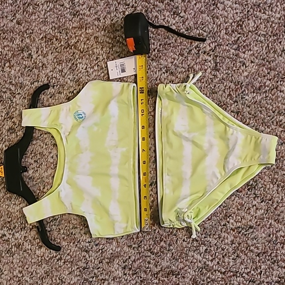 HANG TEN BRAND GIRLS LIME GREEN AND WHITE 2 PIECE BATHING SUIT SIZE LARGE - Picture 4 of 11
